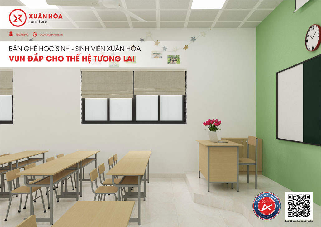Bàn ghế trường học Xuân Hòa – Alpha series, tốt trong tầm giá